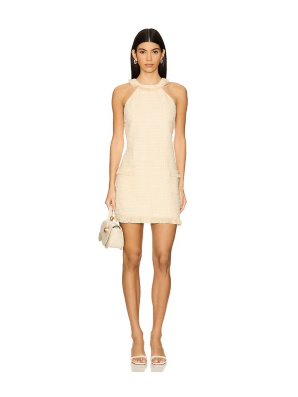 Women's Amanda Uprichard Beige/Pale Yellow Halter Mini Dress XS